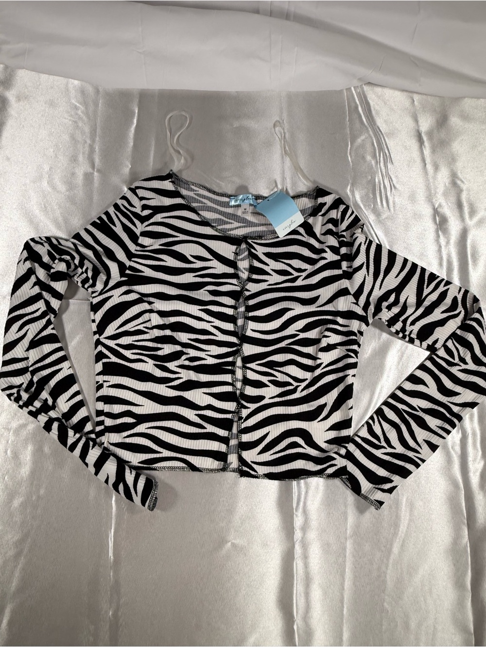 Zebra Print Ribbed Crop Top - Black & White